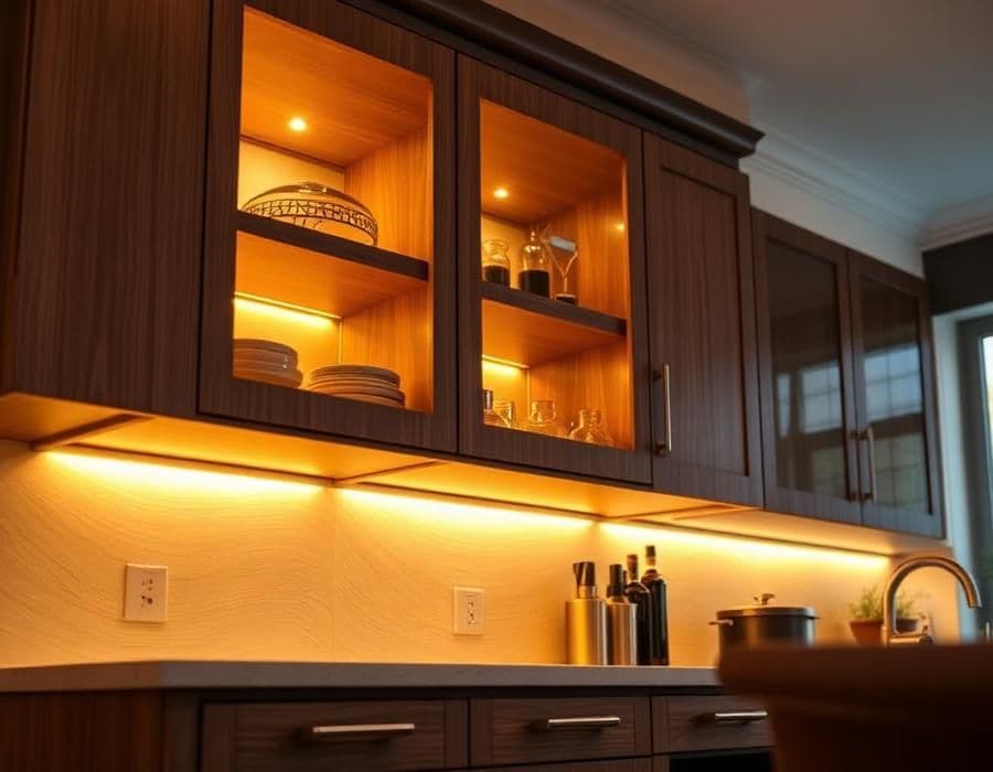 Iluminação em LED 3000K, luz quente, embutida em nicho de marcenaria